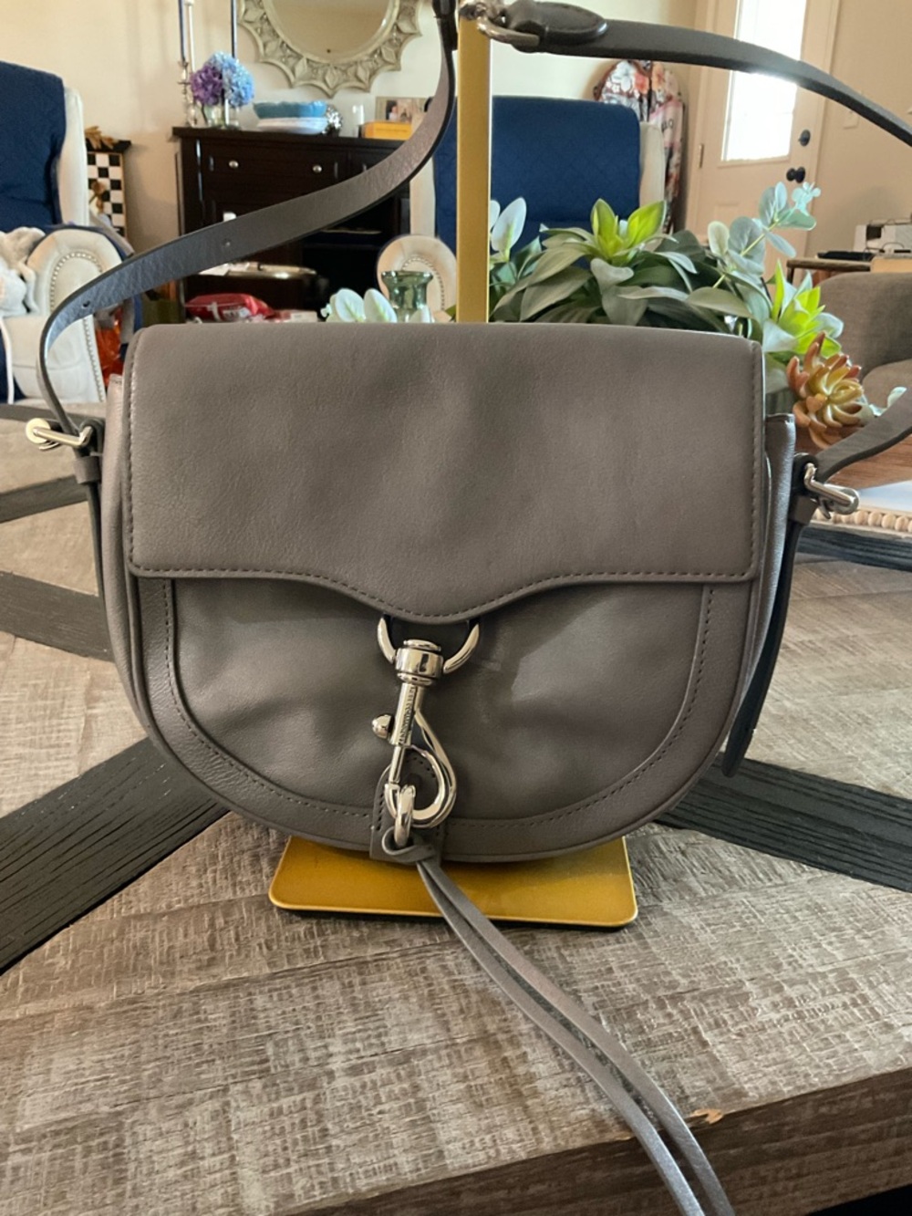Rebecca Minkoff Gray Leather Saddle Crossbody with Silver Hardware